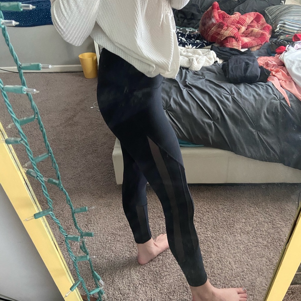 Black high rise leggings with mesh